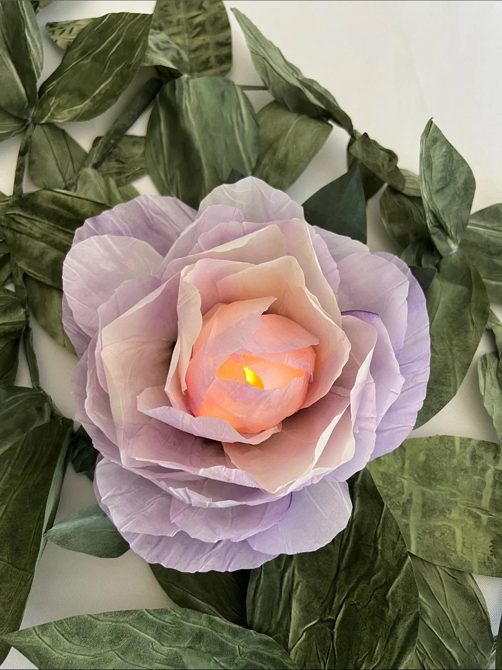 LED Votive cover. Lavender and cream flower. Durable, Unique, gifts and decor